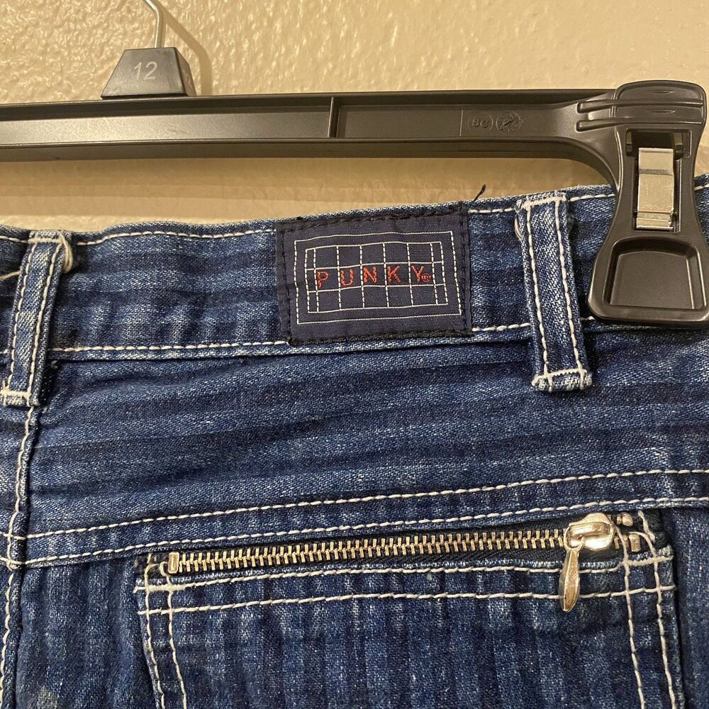 Vintage 80s Punky Denim Skirt Women’s 3 Small Hickory Laser Railroad Striped - Picture 6 of 7